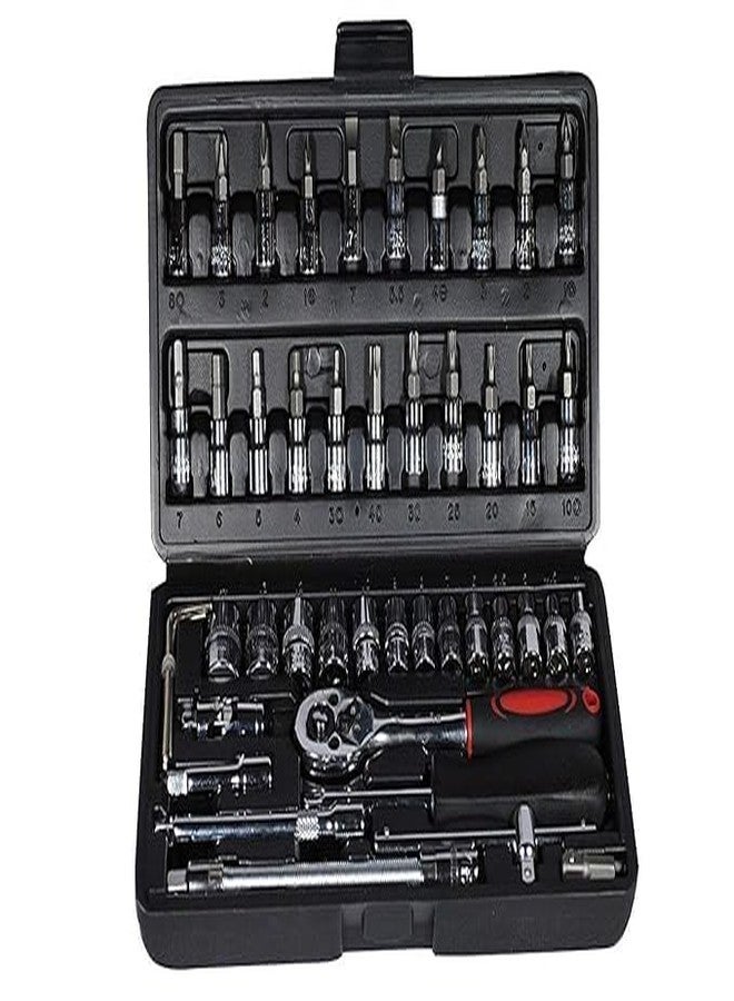 PTSCS 46 in 1 Pcs Tool Kit & Screwdriver set and Precision Socket Set Wrench Set Multi Purpose Combination Tool Case, Multicolour - Image 1